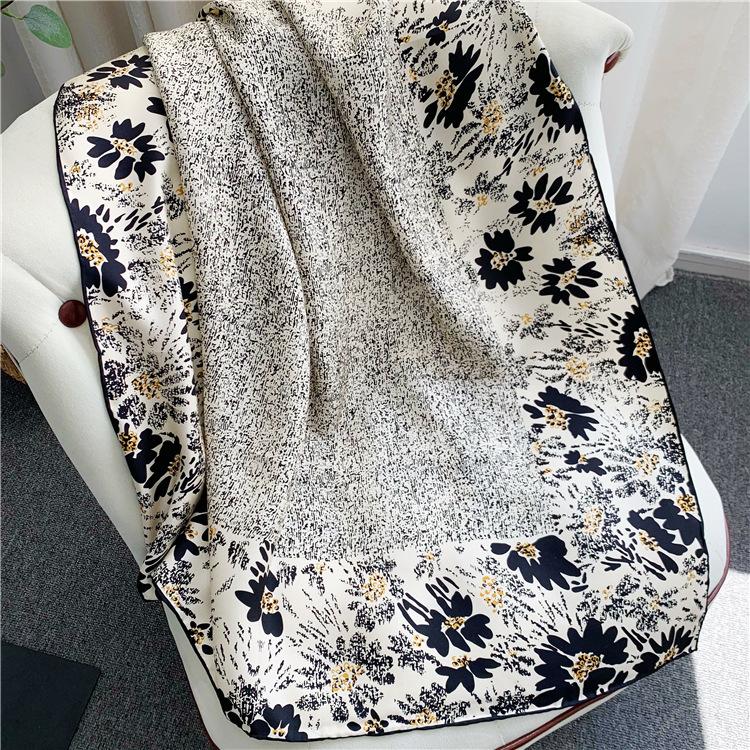 [Art Flowers] Silk Scarf Silk Square Scarf 90Cm Simple Color Matching Shawl Atmospheric Handmade
