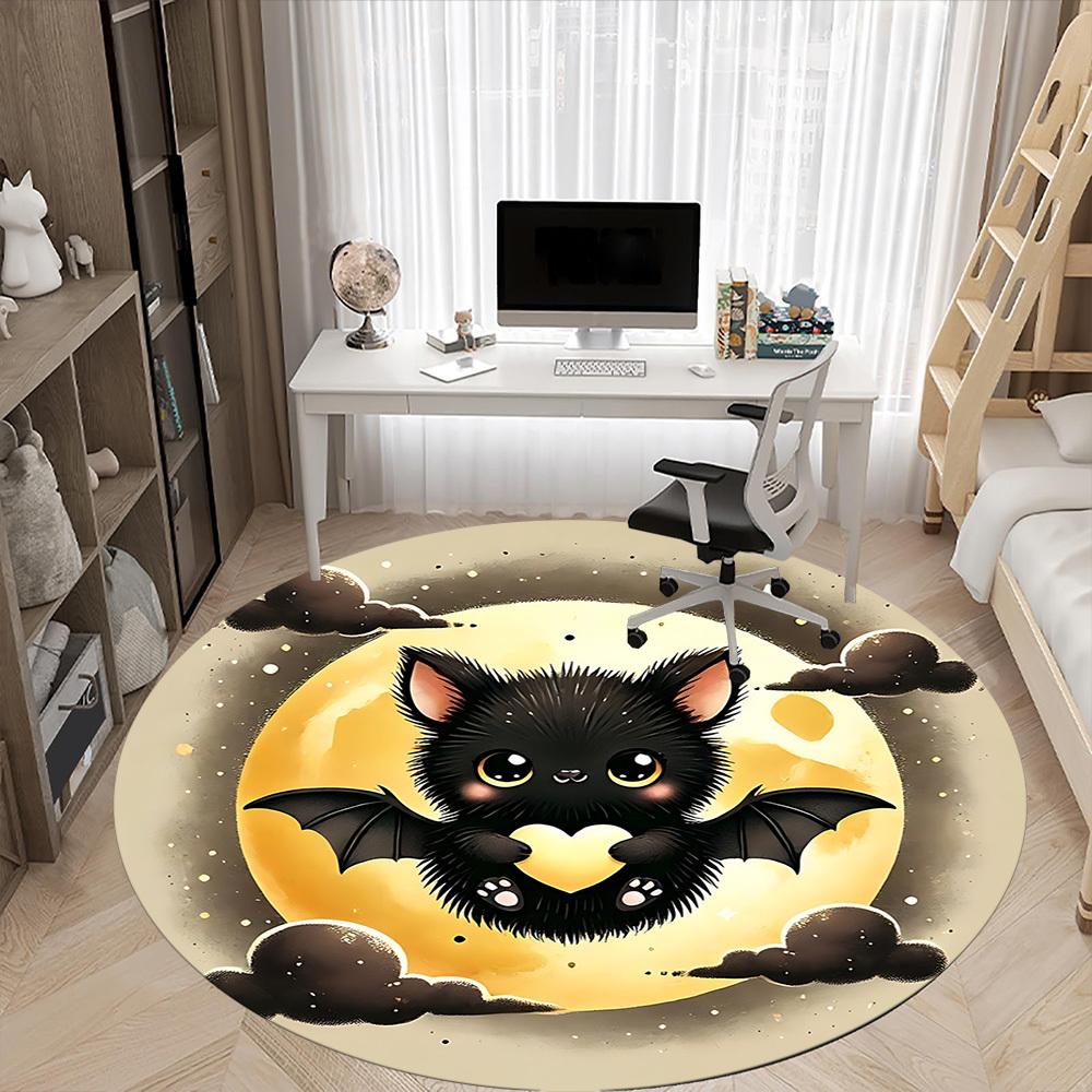 1pc Bat Moon Office Round Area Rug, Under Office Chairs Bedroom Living Room Home Decor, Room Deco, Available In Various Sizes