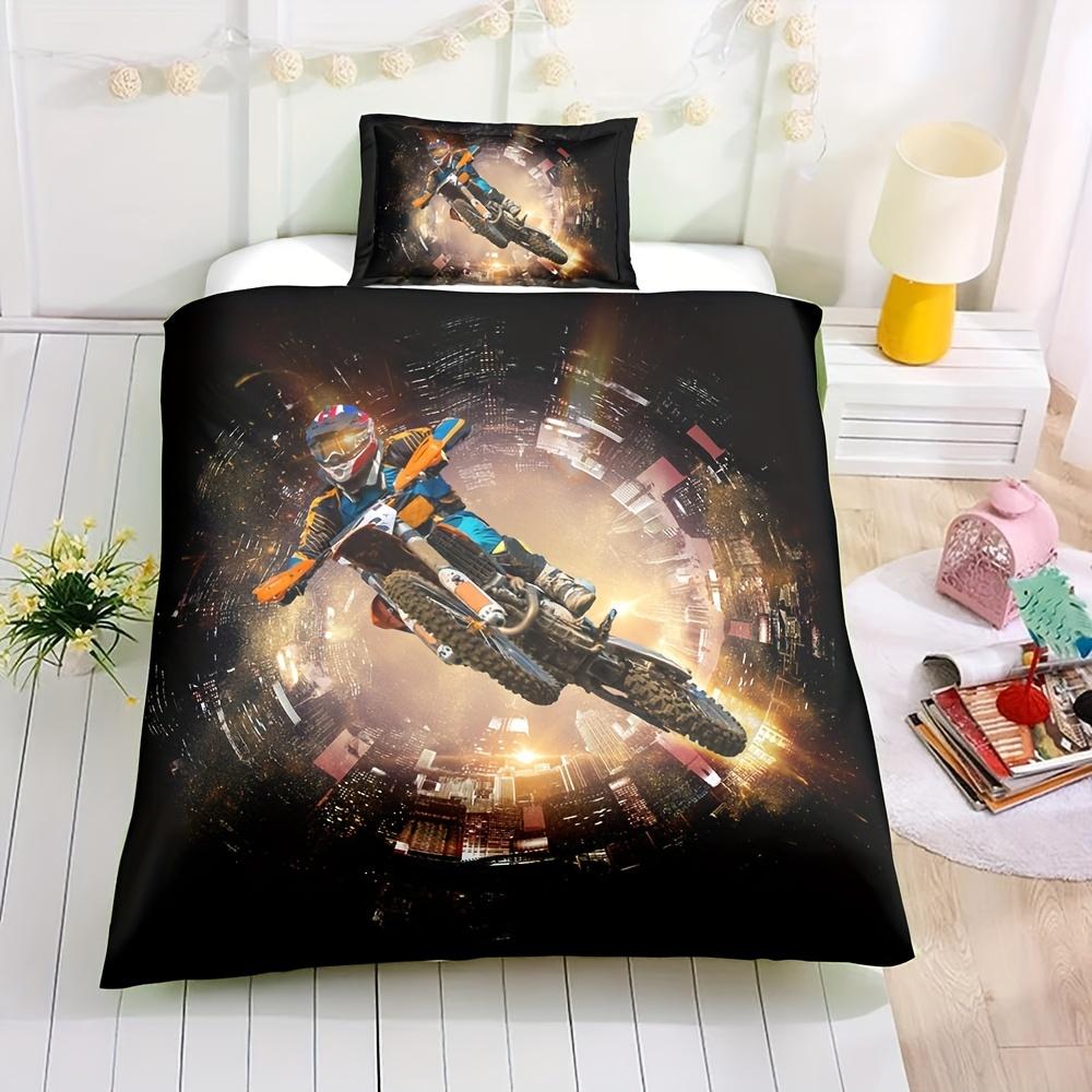 Polyester Fabric Duvet Cover Set Motorcycle Sports Competitive Print All Season Bedding Set Soft Breathable Duvet Cover
