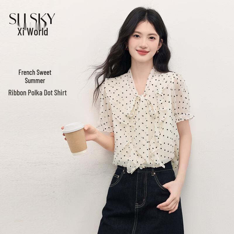 Sweet French Style Polka Dot Chiffon Blouse L