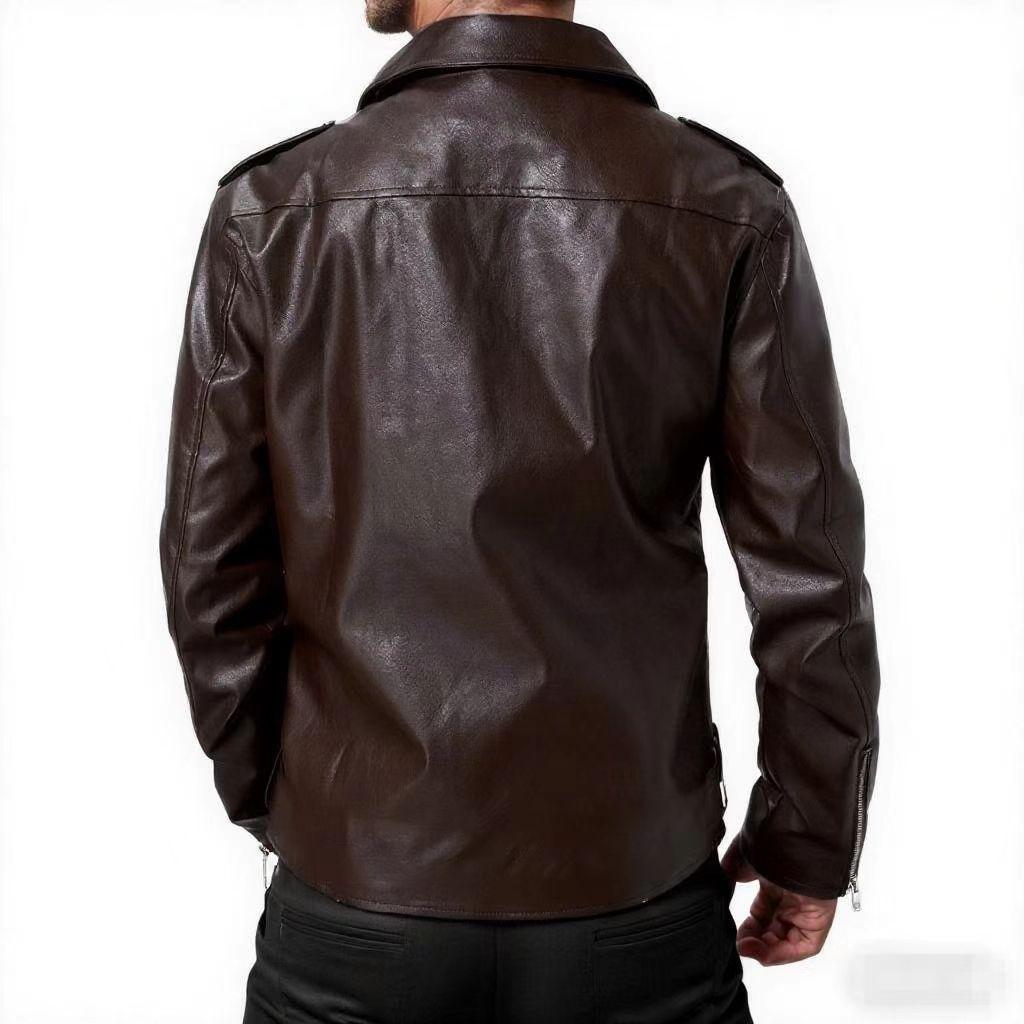 Autumn Winter Casual Men's PU Leather Jacket Fashion Slim Fit Turn Down Collar Moto Biker Coat Trendy Men's Outerwear