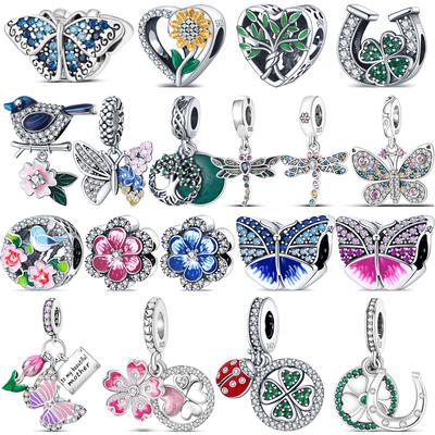 925 נחושת שפירית פרפר פרחים פרת משה רבנו תלתן ארבע עלים עץ אהבה חרוזי אביב מתאים לצמידי צ'ארמס של פנטרו עשה זאת בעצמך זירקון