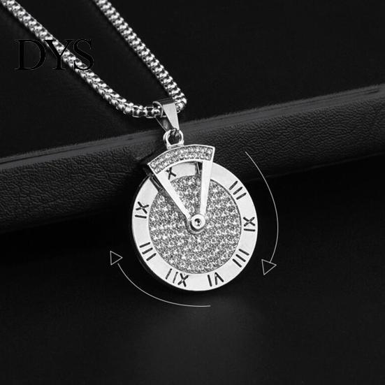 Pendant Necklace Sweater Rotatable Hip Hop Hypoallergenic Gift Fashion Jewelry Men Women Roman Numerals Clock Long Chain for Party