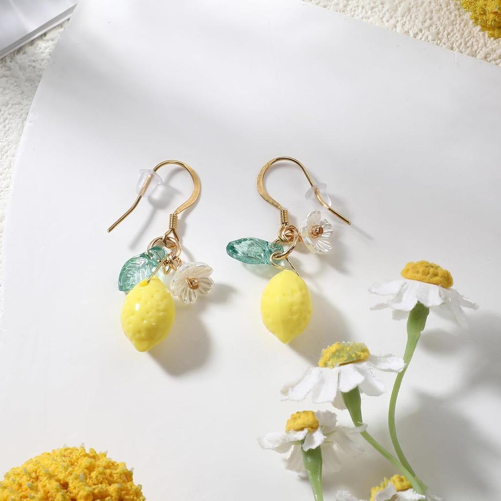 Cute Lemon Dangle Earrings for Women, Resin Yellow Lemon Hoop Earrings Minimal Fashion Fruits Dangling Earring for Women Sweet Earring
