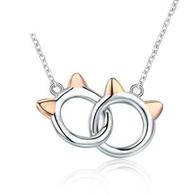 [Feel] Double Cat Ear Necklace] Silver S925 Women's Cute Cat Pendant Gift (Cat)