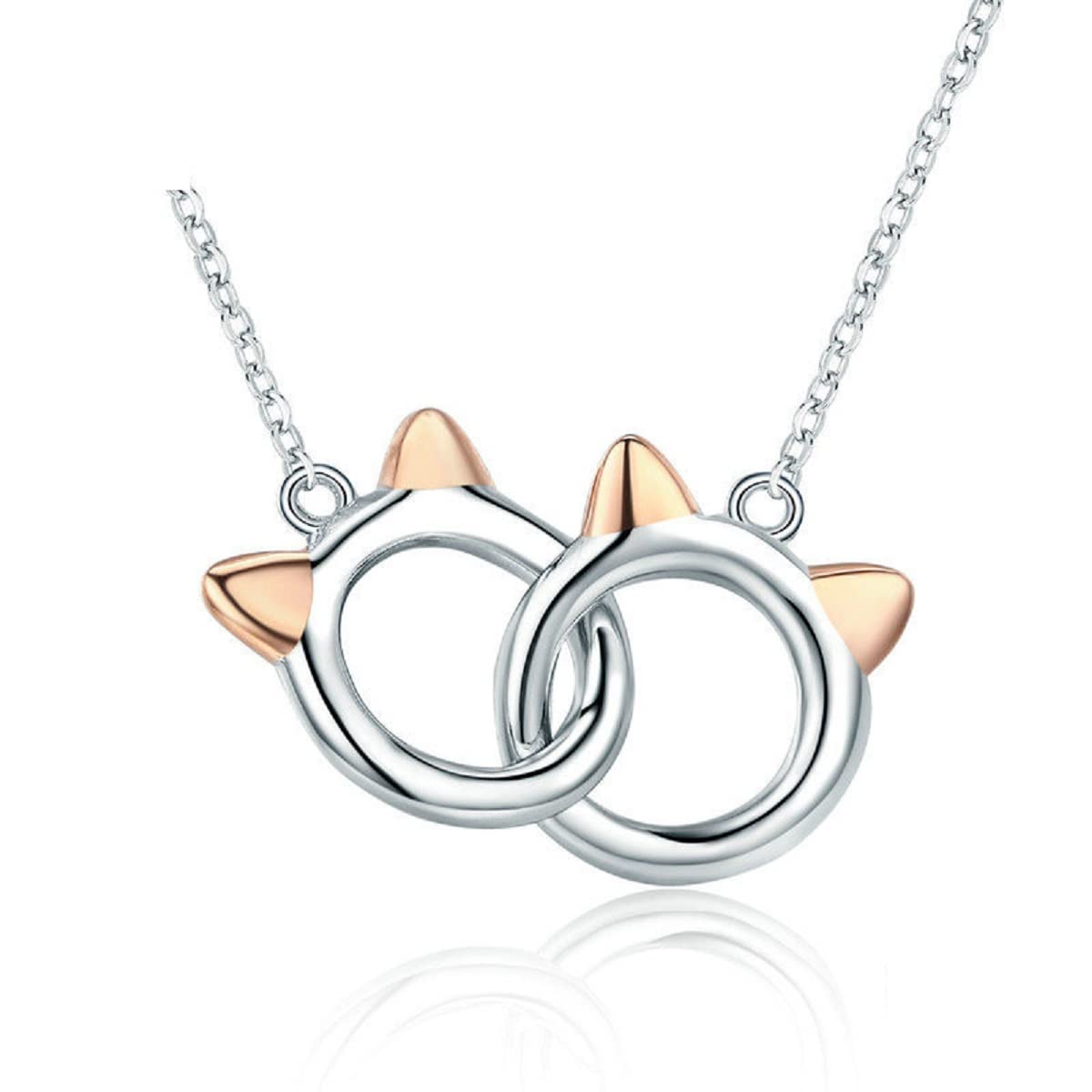 

[Feel] Double Cat Ear Necklace] Silver S925 Women s Cute Cat Pendant Gift (Cat)