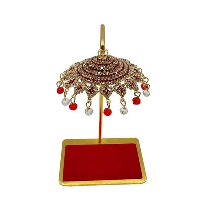 Sombrilla Chhatra de Metal – Chatri Decorativa con Cristales Colgantes para Ídolo de Dios, Salpicadero de Coche, Templo del Hogar