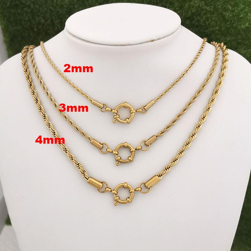 QMHJE 2/3/4mm Stainless Steel Rope Chain Necklace Vacuum Plating Sailor Clasp Steering Wheel Women Men Choker Jewelry Accessory