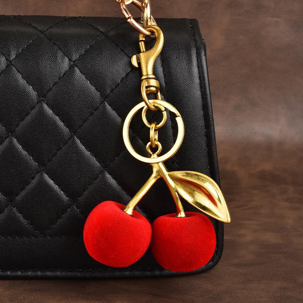 Flocking Cherry Fruit Bag Pendant Cherry Keychain Handbag Pendant Creative Plush Keychain Pendant