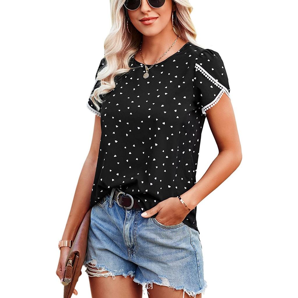 GMXIA Spring Summer Lace Stitching Short Sleeve T-shirt Base for Women