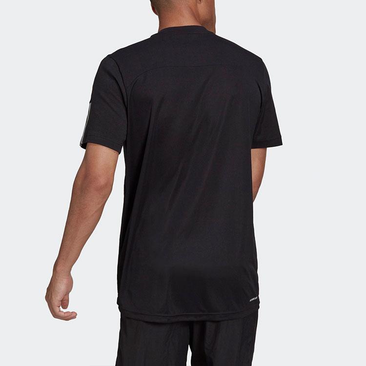 Adidas Logo Print Solid Color Striped Casual Short Sleeve T-Shirt Men Tops Black HD4323