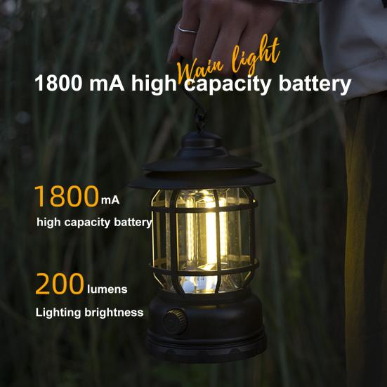 

Уличный светильник для кемпинга в стиле ретро, ​​IPX4, водонепроницаемый, Type-C, крючок для быстрой зарядки, дизайн, лампа для палатки, многофункциональный ручной уличный светильник