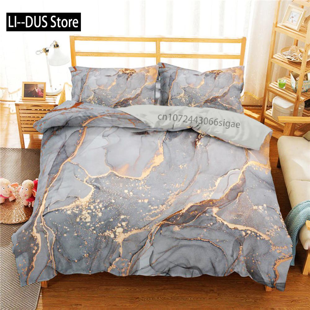 Luksusowy Czarny Marmur Zestaw Pościeli 3D Zestaw Poszwy na Kołdrę Pojedynczy Podwójny Twin Pełny Rozmiar Nastolatki Dorośli Pościel Miękki Poliester Pościel