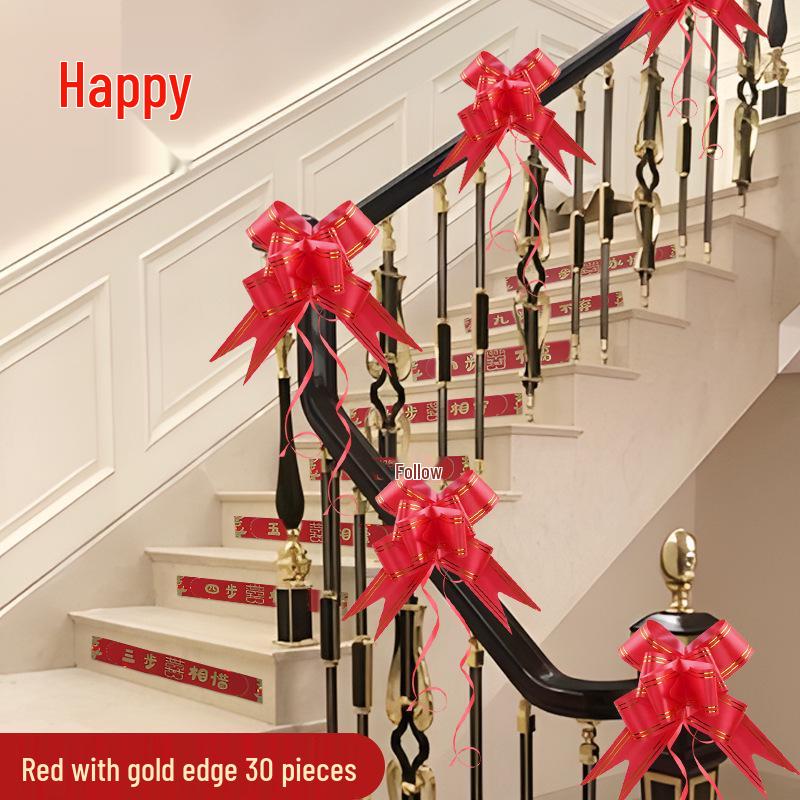 Wedding Decor: Stair Handrails, Floral Arrangements, Ribbons, and Honeymoon Room Accessories