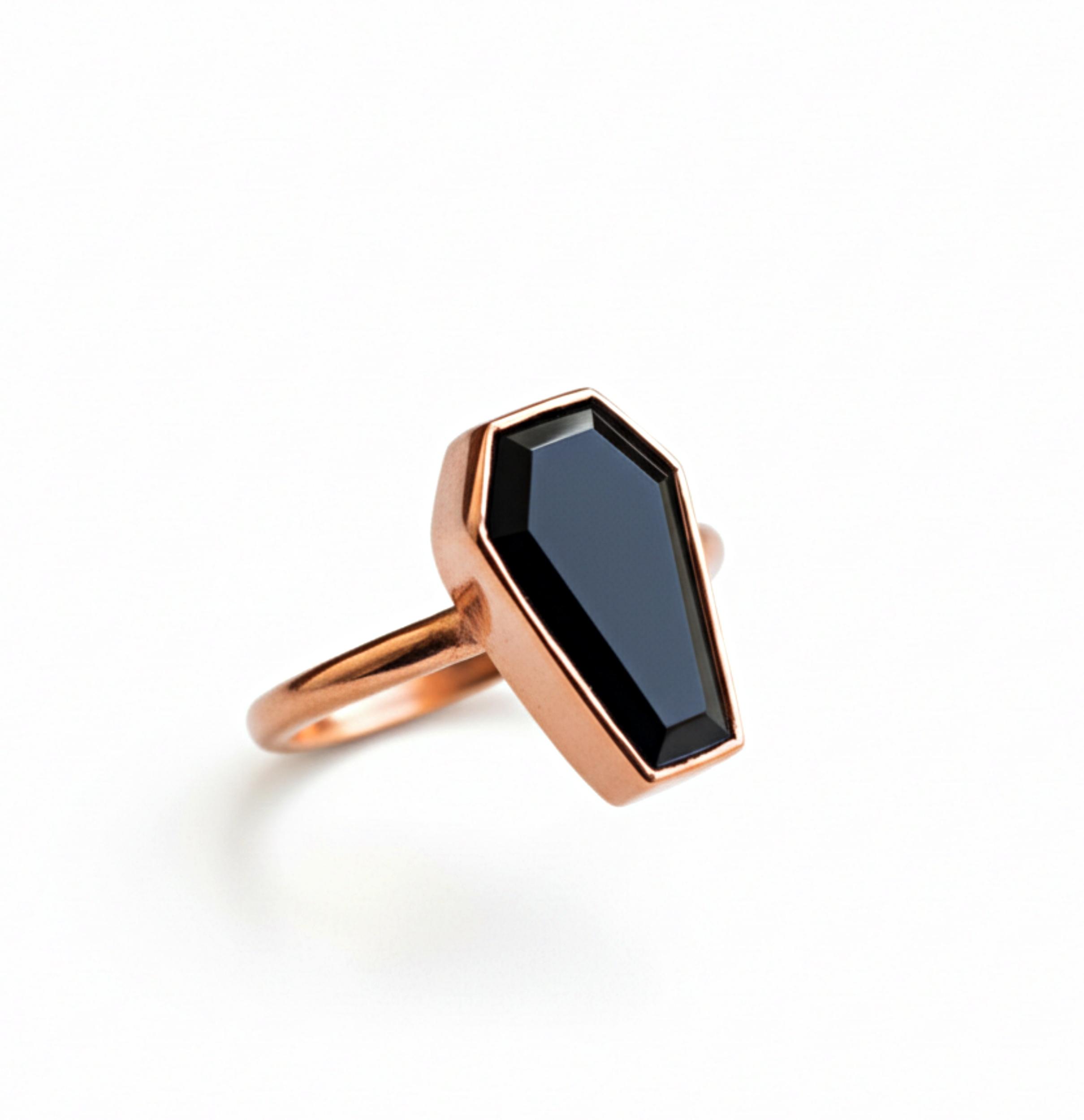 

Кольцо-гроб из черного оникса, серебро 925 пробы, медное кольцо ручной работы, кольцо обещания, подарок для нее 17 медный