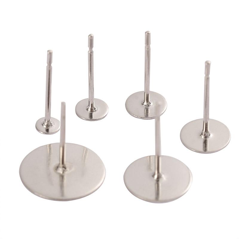 100pcs/lot Stainless Steel Blank Post Earring Studs Pins Steel Flat Round Tray Base for Earring Jewelry Findings Supplies DIY