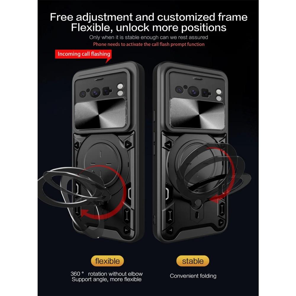Armor Magnetic Metal Ring Stand Funda for Google Pixel8 Pro Case Slide Camera Lens Back Cover for Pixel 8 Pro 8Pro Protect Shell