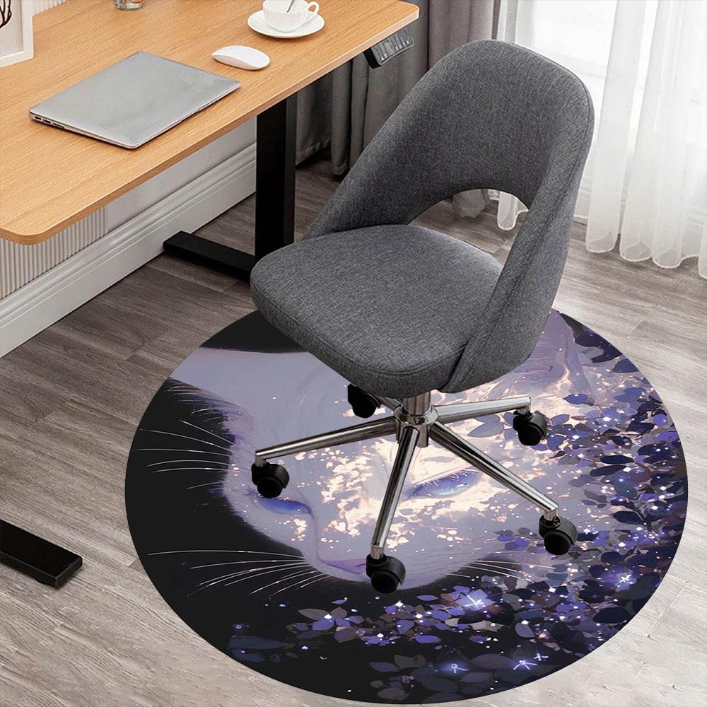 

1PC Cat Fantasy Round Chair mat Area Rug - Non-Slip, Floor Mat for Office, Bedroom, home decor Christmas Gift c0528141 80cm