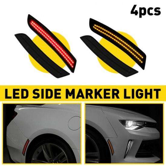 For Chevy Camaro & Front 2016- Rear Side Bumper LED Marker Light Lamp Smoked