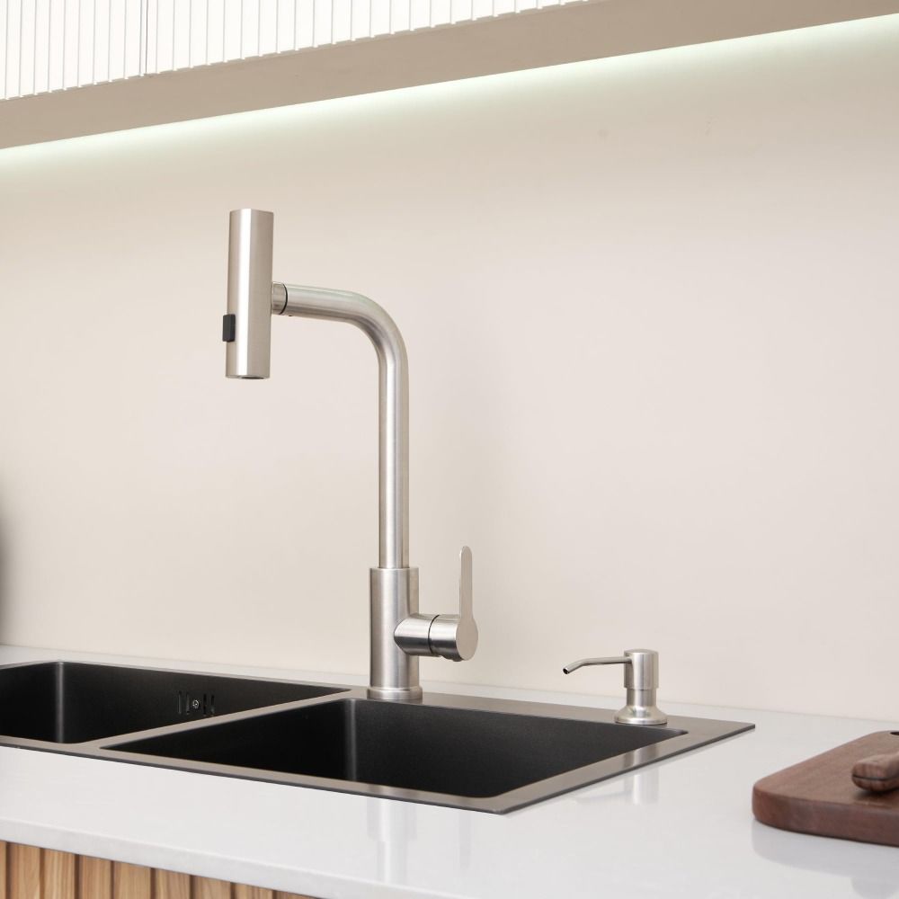 Brushed Nickel Built-in Soap Dispenser Hand Press Head Hand Press Dispenser Kitchen Use