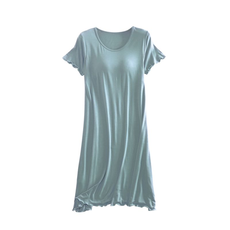 Women Casual Short Sleeve Nightgown Solid Color Pajama Dress with Bra Pad