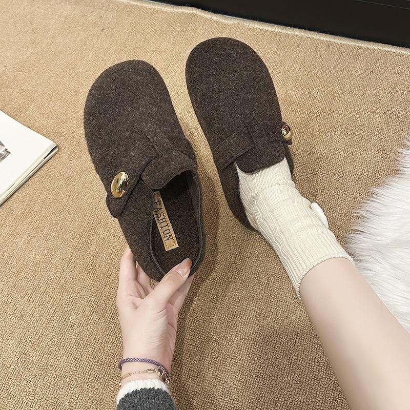 Women's Baotou Christmas a Footstirrup Heightening Winter Warm Cold Padded Non-slip Wear-resistant Leisure Cotton Half Slippers