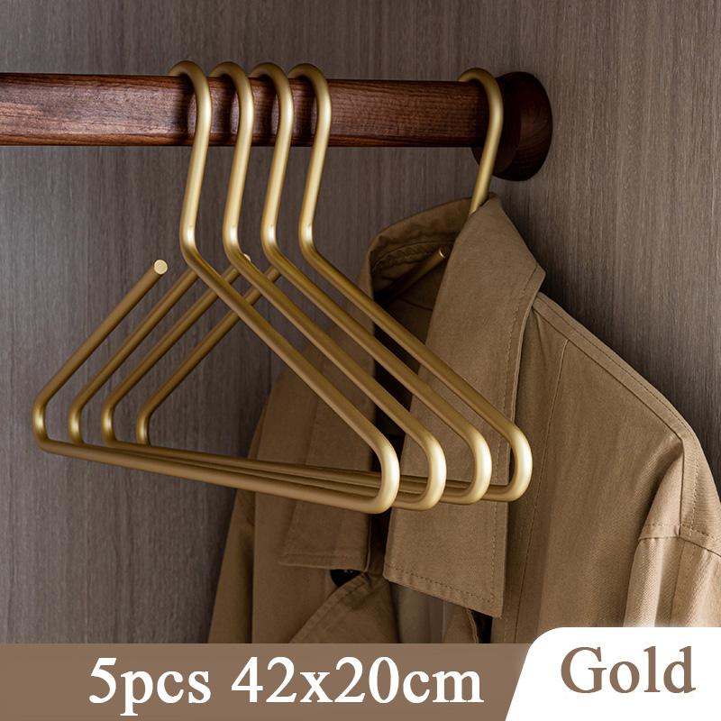 5pcs Coat Hangers Solid Aluminum Alloy Seamless Matte Gold Clothes Hanger Trousers Sweater Storage Racks Wardrobe Organizer