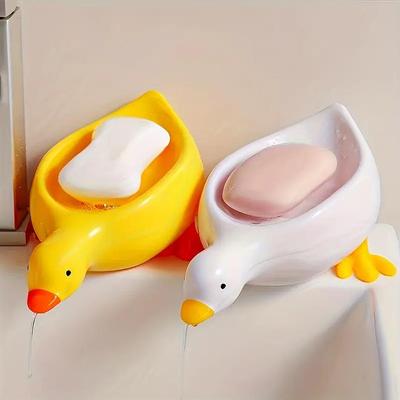 Duck Soap Box Cute Cartoon Duck Shape Self-Draining Soap Dish Open Design Soap Dish for Shower Bathroom Toilet