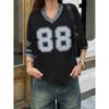 Oversized T-shirt For Women V-Neck Short Sleeve Summer Black 88 Print Streetwear Sports Tees Casual Football Jersey Y2k Top