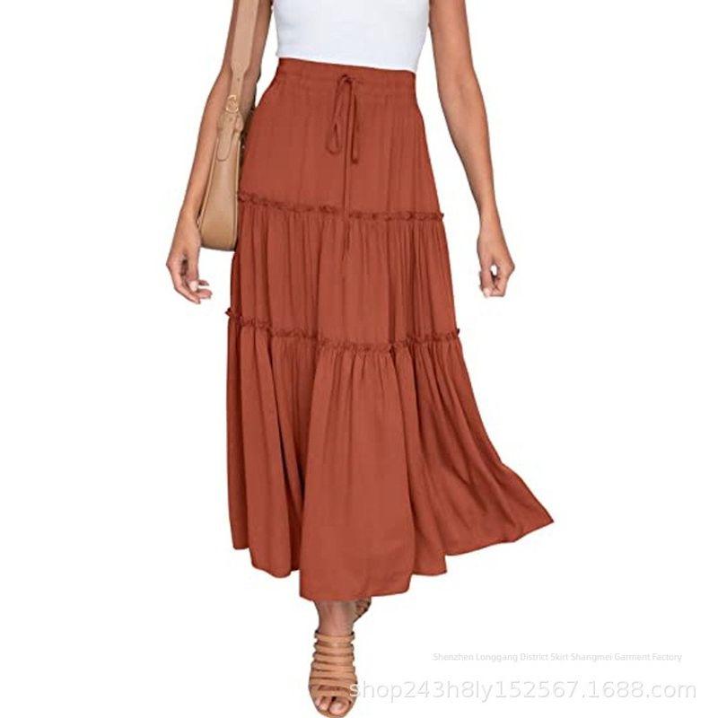 

Solid Color Elastic Waistband Tied Skirt Pure Color Elastic Waistband Lace-up Skirt Orange XL