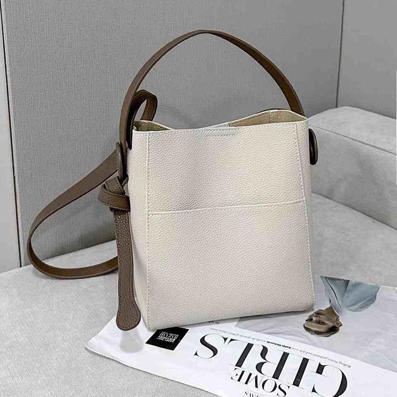 Top-grain Cowhide Hand-held Bucket Bag Lychee Bag Single-shoulder Versatile Large-capacity Crossbody Women's Bag