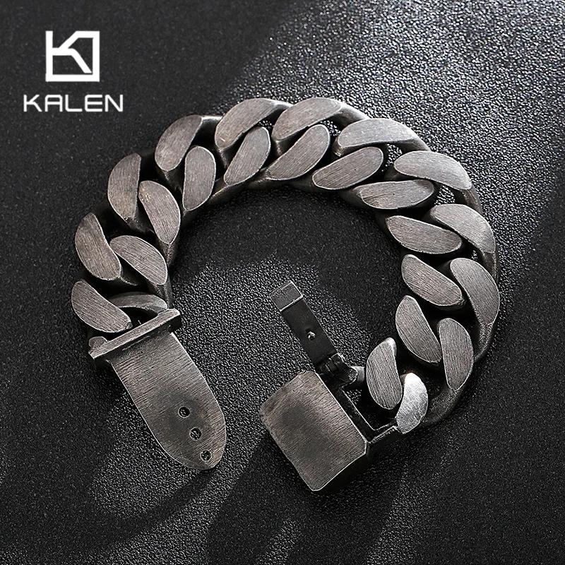Vintage Schweres Herren-Edelstahlarmband Matt Breit Handgelenk Kette Schmuck 3 Farben Poliert Größere Accessoires