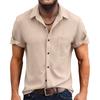 Herren Casual Einfarbige Baumwolle Leinen Kurzarm Hemd Button-Down Kragen Leicht Atmungsaktiv Urlaubs Sport Hemd für Herren