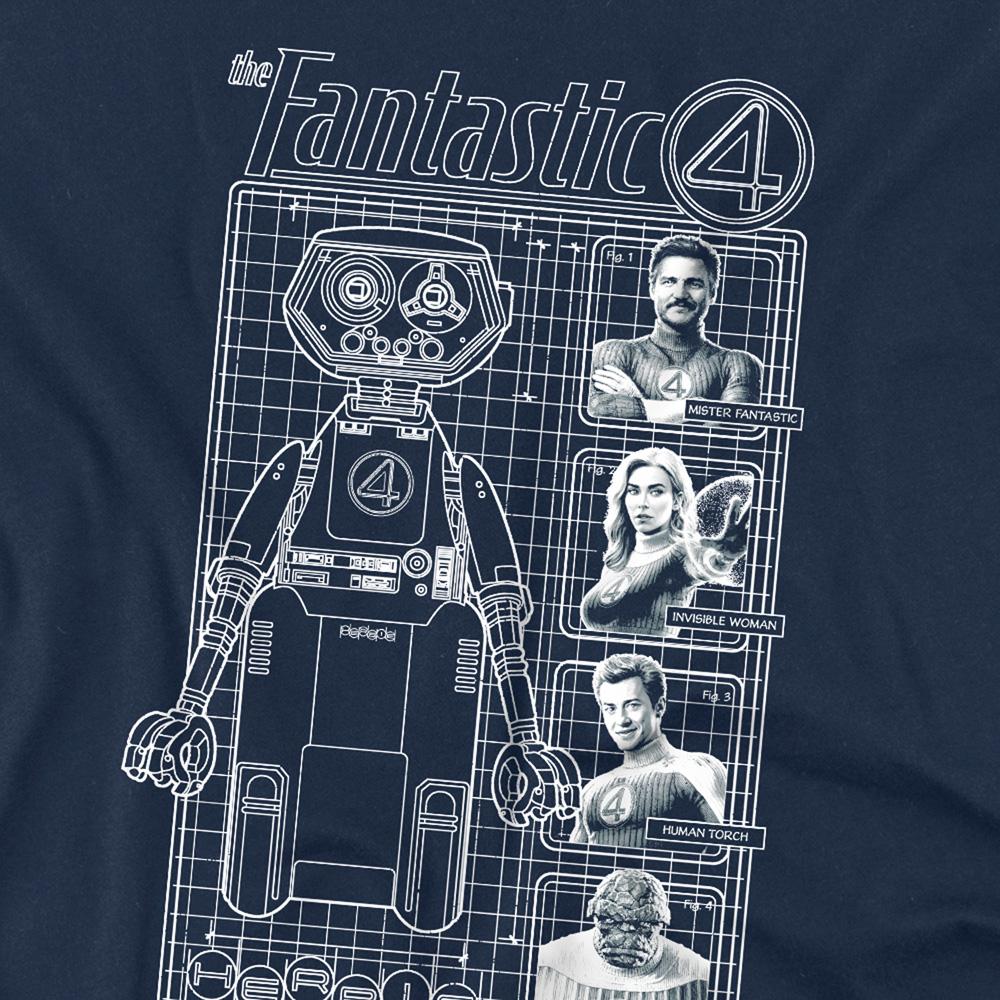 Fantastic Four Unisex Adult First Family And Herbie Blueprint T-Shirt