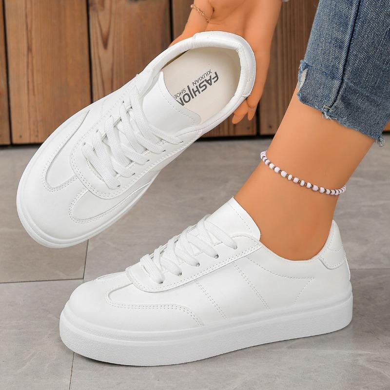 Women's Sports Shoes Round Head Lace-up Solid Color Simple Flat Shoes Light and Comfortable Outdoor Travel Shoes Tenis De Mujer
