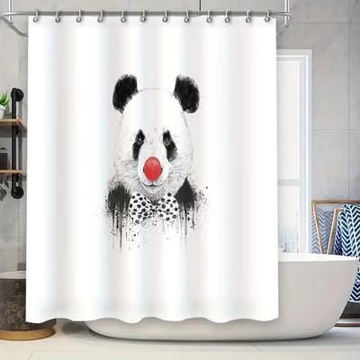 Abstract Panda Shower Curtain Artistic Wildlife Bathroom Decor Modern Black White Nature Washable Fabric Home Decor