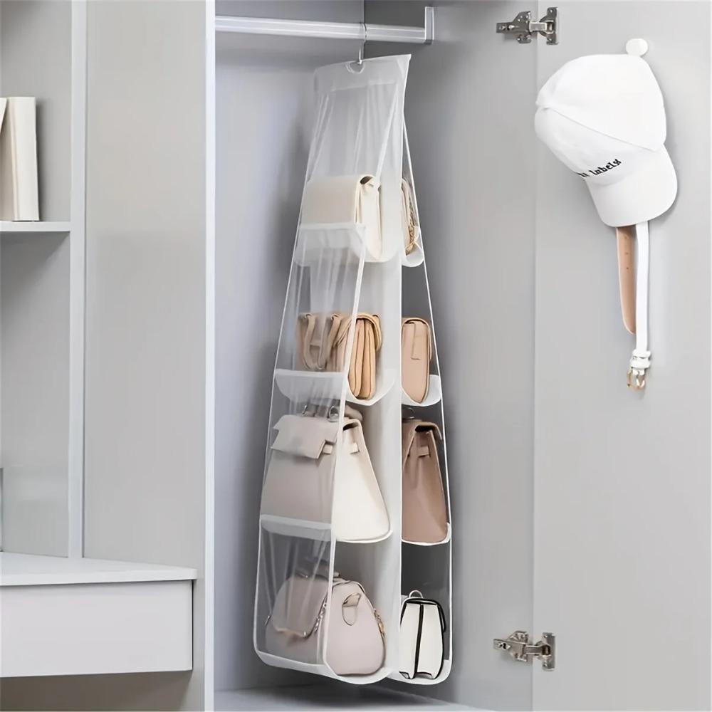 

1pc 6/8 Grids Space Saving Bag Organizers, Multi Layer Hanging Handbag Purse Organizer For Wardrobe Closet, Bag Storage Holder