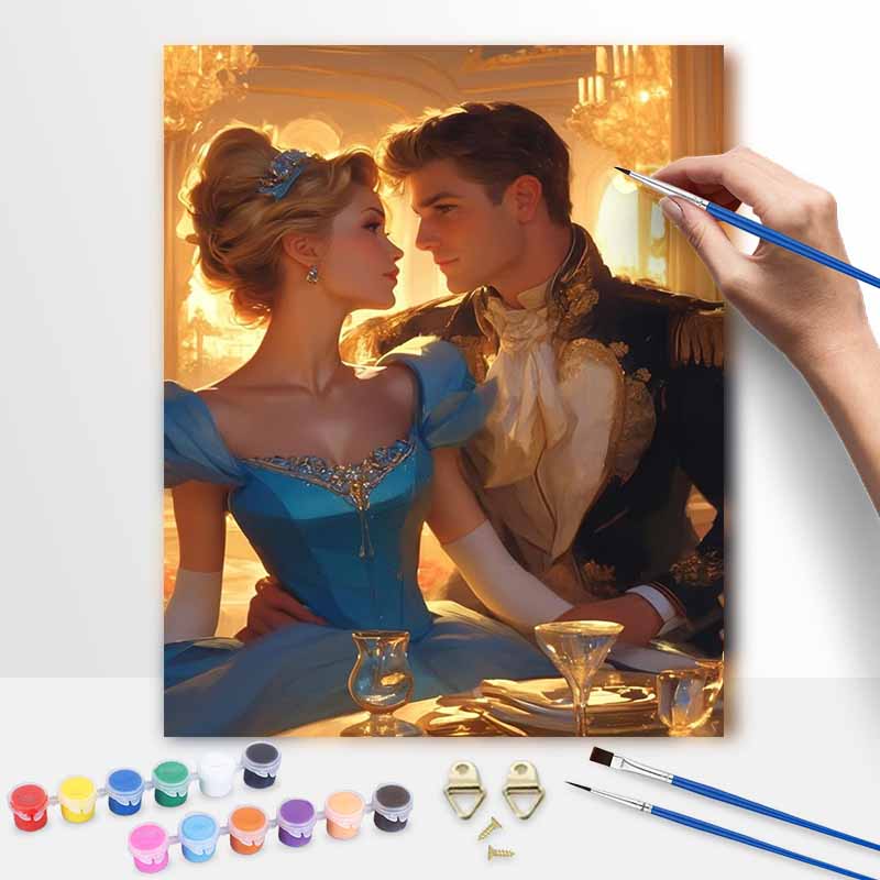 Disney oil painting Cinderella and Prince Charming painting art handmade diy painting home decoration gift 20x30cm