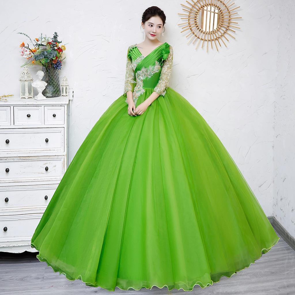 Student Art Exam Evening Dress 1011 New Green Tutu Dress Solo Performance Dress Singing Bel Canto Dress