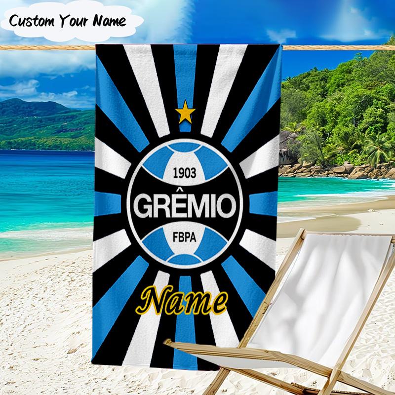 1PC Custom Name Beach Towel Gremio FC Crest Design Beach Towel, Suitable for Camping, Travel, Beach Accessories, Super Absorbent, Family Gift
