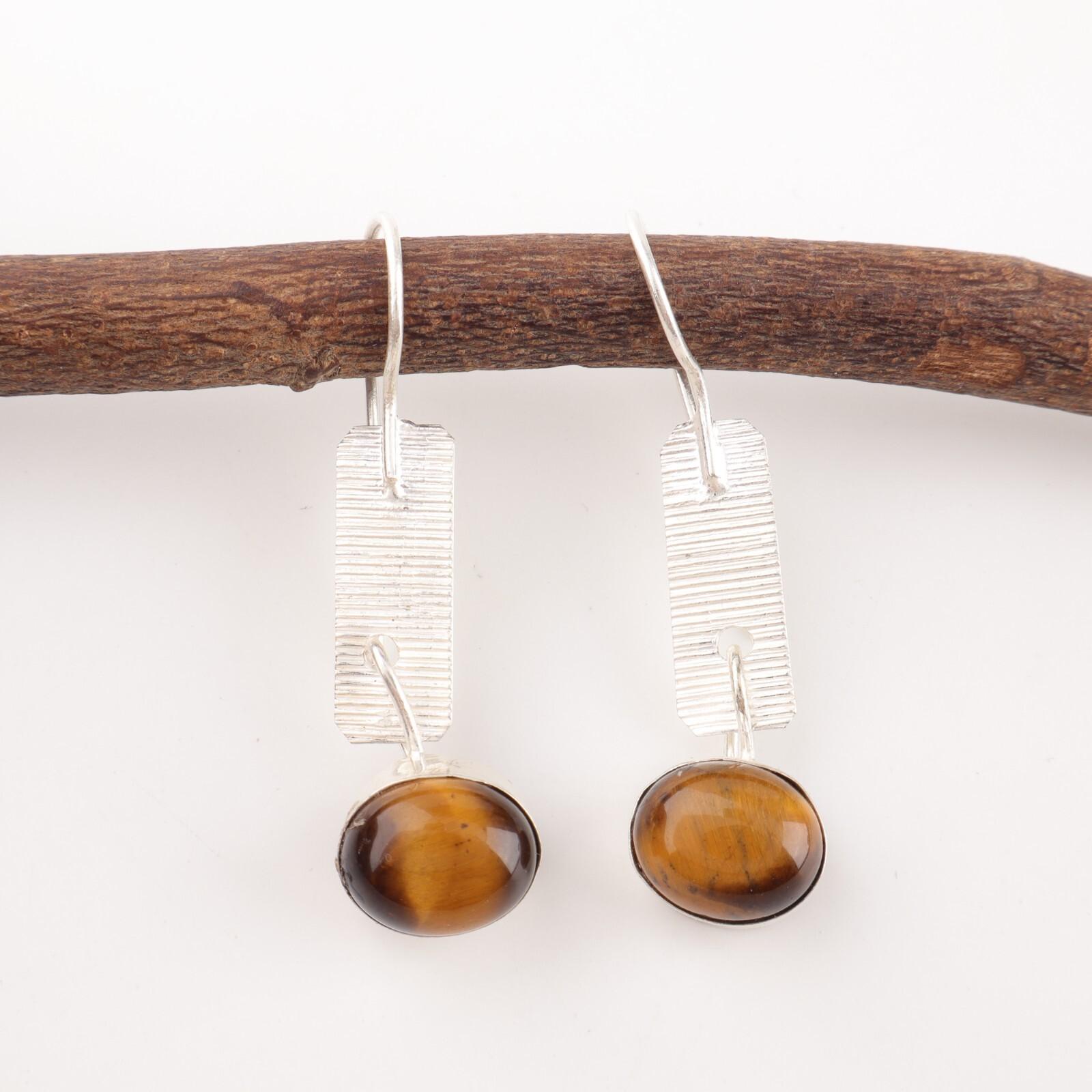 

Yellow Tiger s Eye Gemstone 925 Sterling Silver Jewelry Handmade Earrings 1.9 EE-168-23