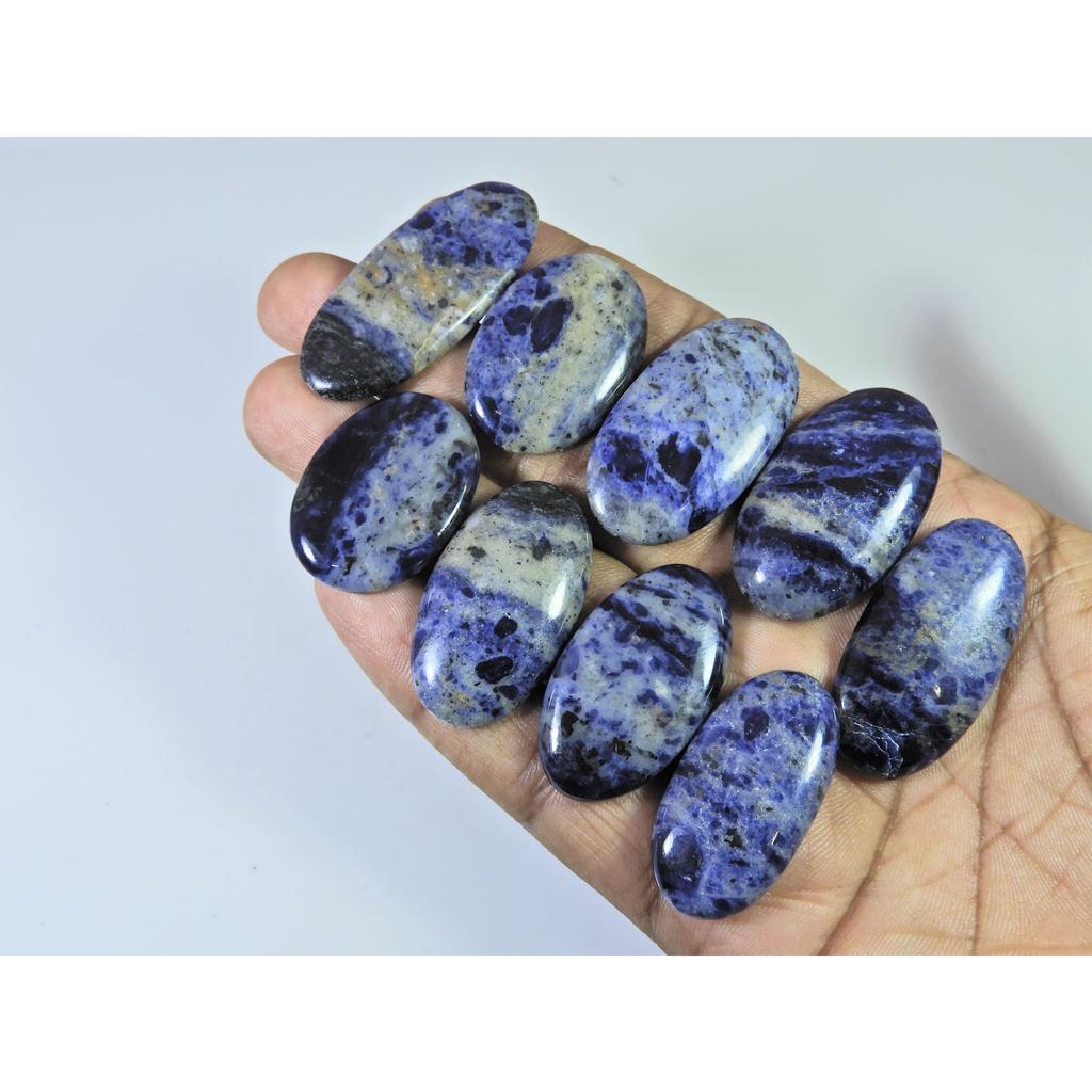 294Cts. Natural Blue Sodalite Oval Cabochon Loose Gemstone 09Pcs Lot 33-44MM C-1505
