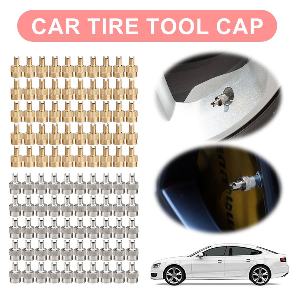50Pcs Tire Valve Stem Caps Copper Metal Slotted Slot Valve Caps Universal Tire Valve Air Dust Cover Stem Caps for Car Motorcycle