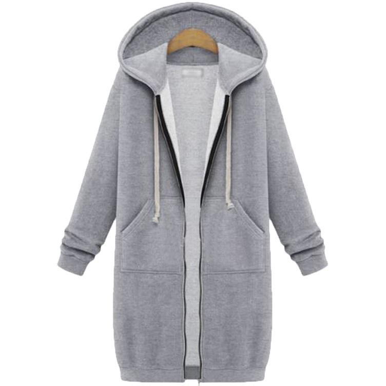 Plus Size Casual Thicken Hooded Women Zip Up Long Sweater