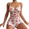 2 Pezzi/Set Pigiama Estivo da Donna Completo Stampa Farfalla Cuore Senza Maniche Schiena Scoperta Cop