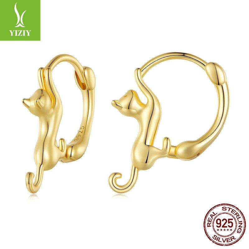 S925 Sterling Silver Cat Ear Buckle Female, Cute Fun Animal Earrings Earrings Sce1488