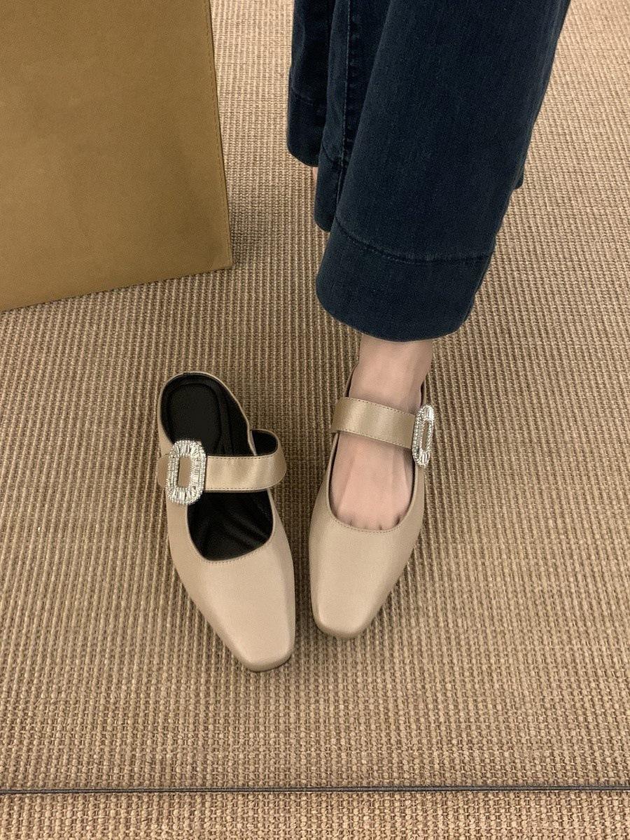 

Французские полутапочки с плоским дном и серебряными стразами, женская обувь, новинка 2025 года, туфли Мэри Джейн для весны и лета 40 шампанского