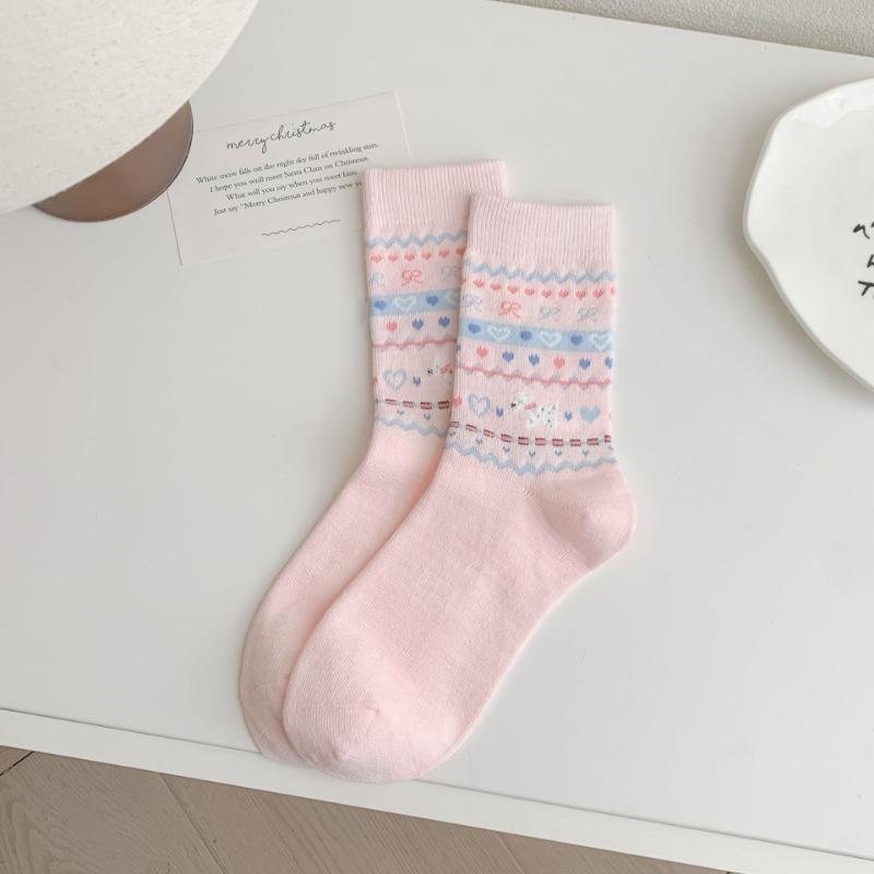 Ladies Spring and Summer Thin Fresh Sweet Sweat Absorbing Breathable Leisure Commuting Tube Cotton Socks