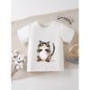 European Sizes Cute Owl Print Cotton T-Shirt - Soft Round Neck Short Sleeve Top with Adorable Owl & Owl Face Design, Casual Attire for Kids