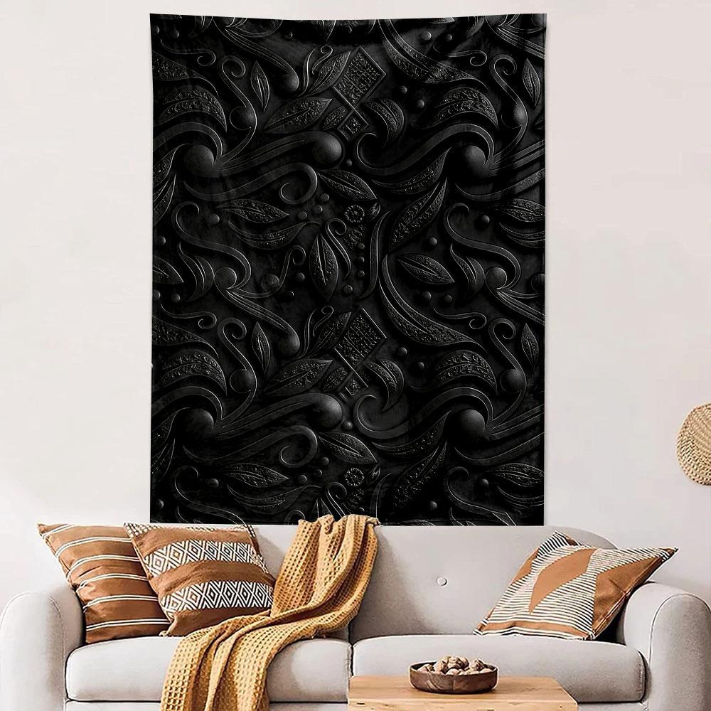 Intricate Black Floral Pattern Design Patterned tapestry home decor, suitable for bedroom and living room, gift